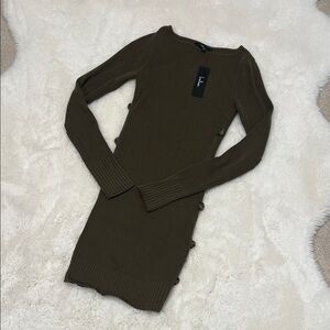Lulu's Olive Long Sleeve Ribbed Sweater Dress